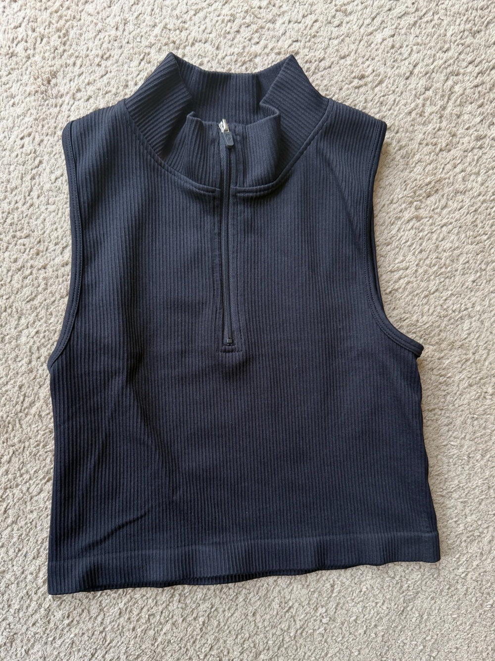 Women's Black Ribbed Zip-Neck Crop Tank